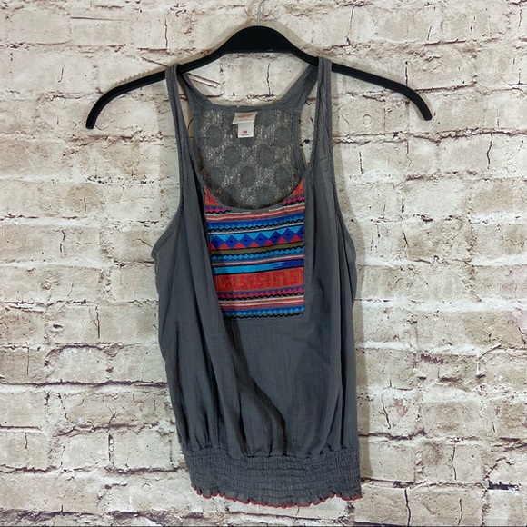Mossimo Supply Co. Tops - Mossimo supply co Aztec Gray tank top lace inset back size medium